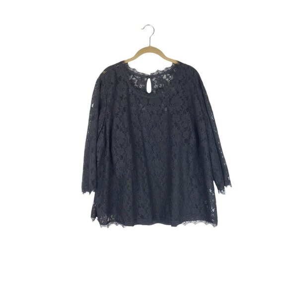 Talbots Tops - NWT Talbots Black Chantilly Lace Overlay 2-Piece 3/4 Sleeve Shirt Top Size 24W